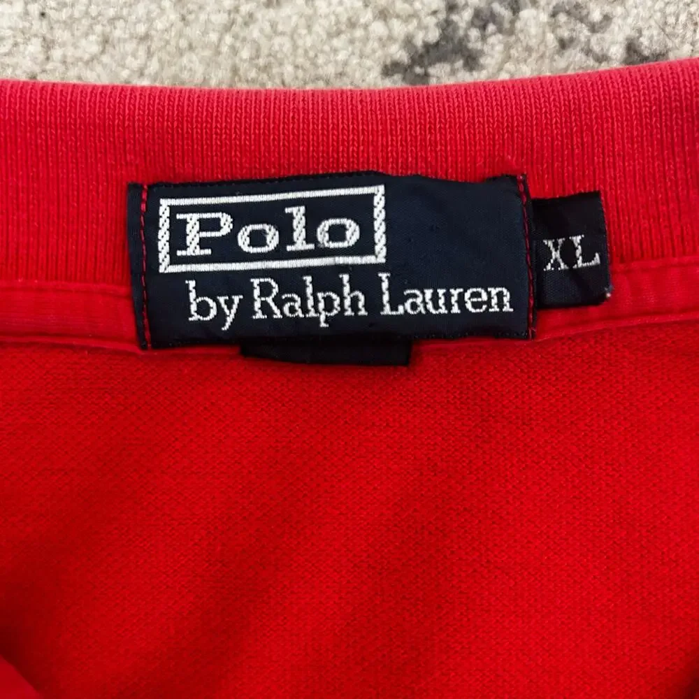 Polo Ralph Lauren Red polo shirt Old Color fade Retro classic style Preppy Y2K - Picture 3 of 9